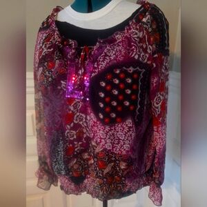 Element z xl peasant shirt pink, sheer sleeves, elasisized waist